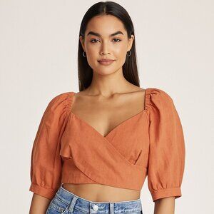 En Saison NWT Salmon Puff Sleeve Cropped Blouse Top Size S